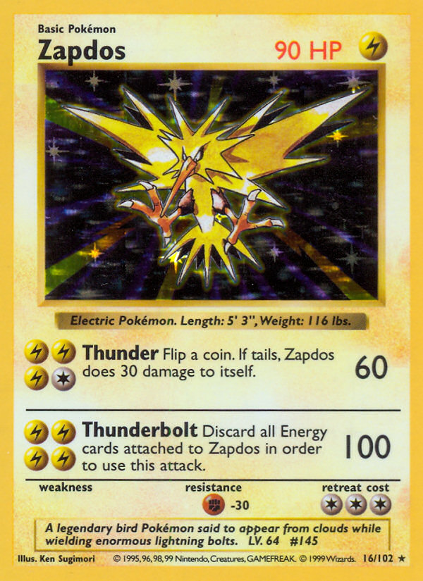 Zapdos Shadowless 16/102