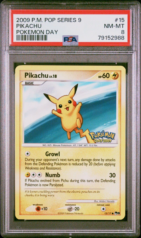 PSA 8 Pokemon day Pikachu 15/17