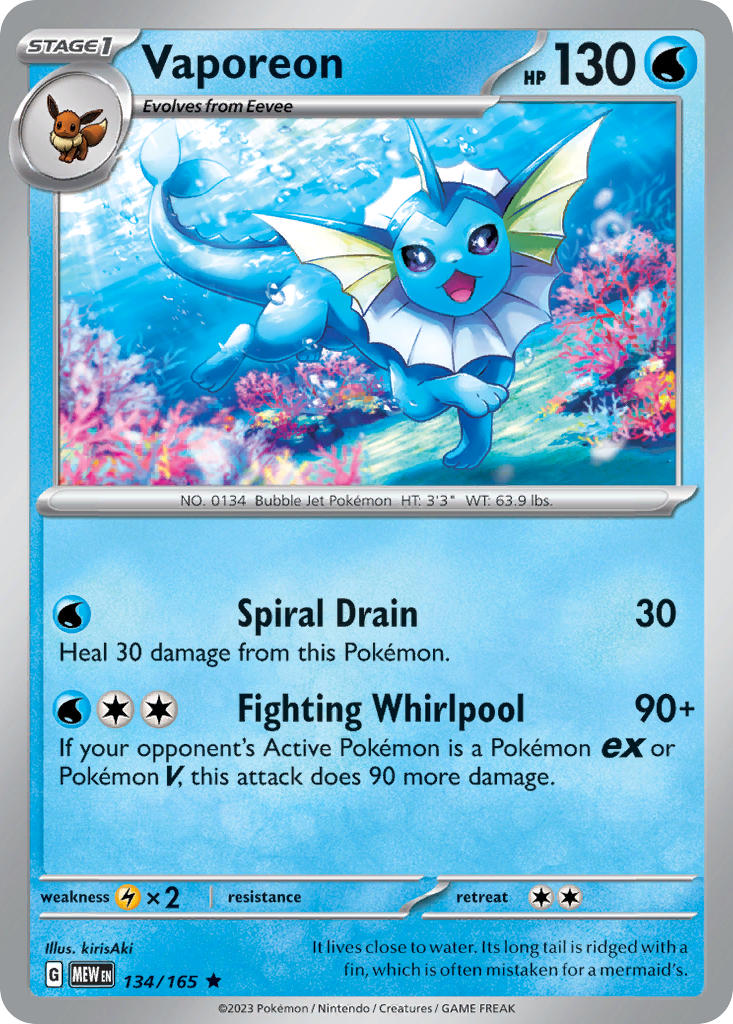 Vaporeon 134/165 Reverse holo